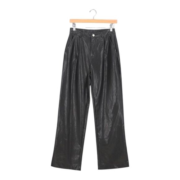 Lulus Check Your Vibe Black Vegan Leather High Rise Pants Size XS NWT - Picture 5 of 9